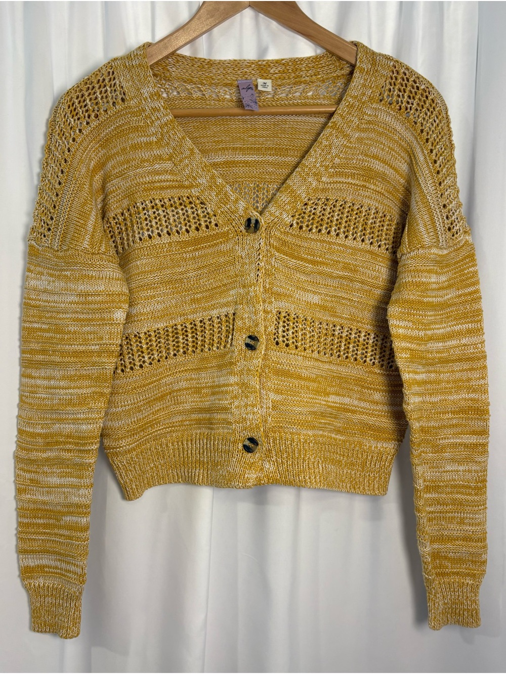 Alya (Francesca's) Marled Open-Knit Cropped Cardigan Sweater